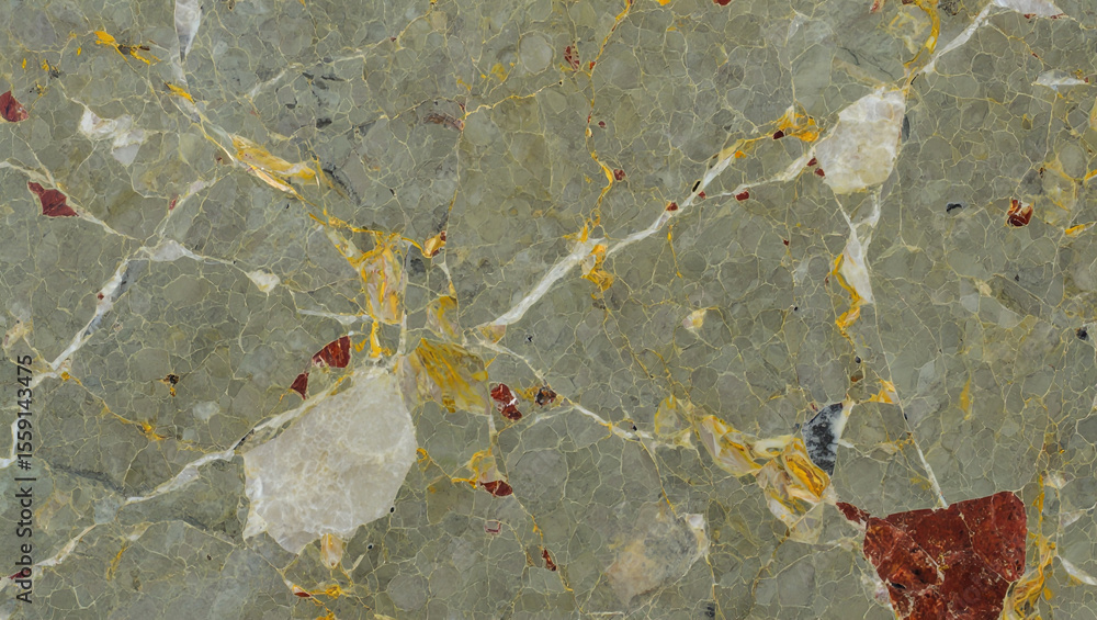 Aufkleber a light granite stone slab with a natural texture with white quartzite crystal formations and golden