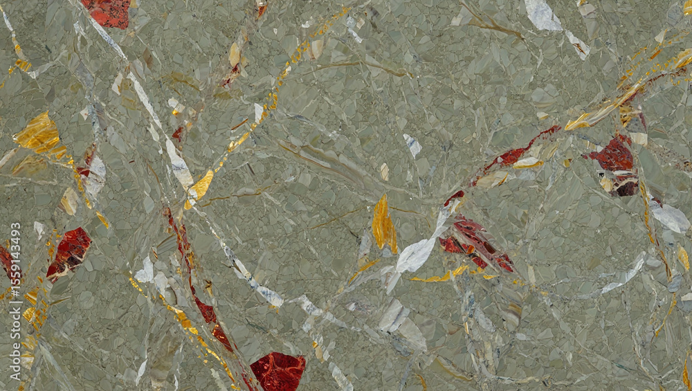 Aufkleber a light granite stone slab with a natural texture with white quartzite crystal formations and golden