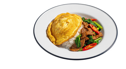 Isolated Omelet with Rice and Vegetables