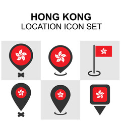 Modern pins with the Hong Kong flag emblem, ideal for highlighting destinations in Asia, travel materials, or map-based visuals.