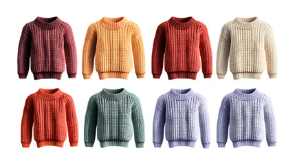 Pack Collection Cable Knit Sweater Collection Eight Autumnal Colors for Fashion Design set against transparent background