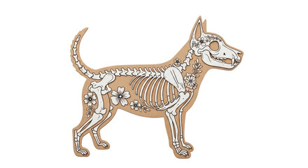 Isolated Dog Skeleton with Floral Design