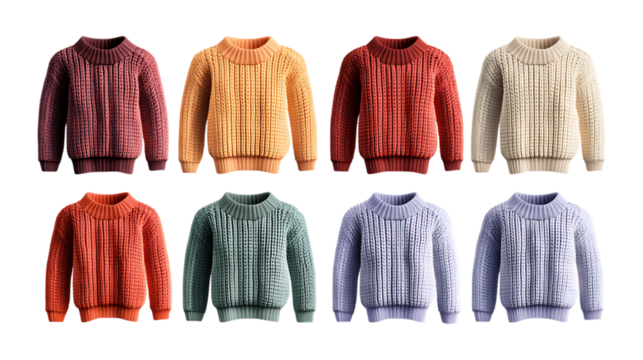 Pack Collection Cable Knit Sweater Collection Eight Autumnal Colors for Fashion Design set against transparent background