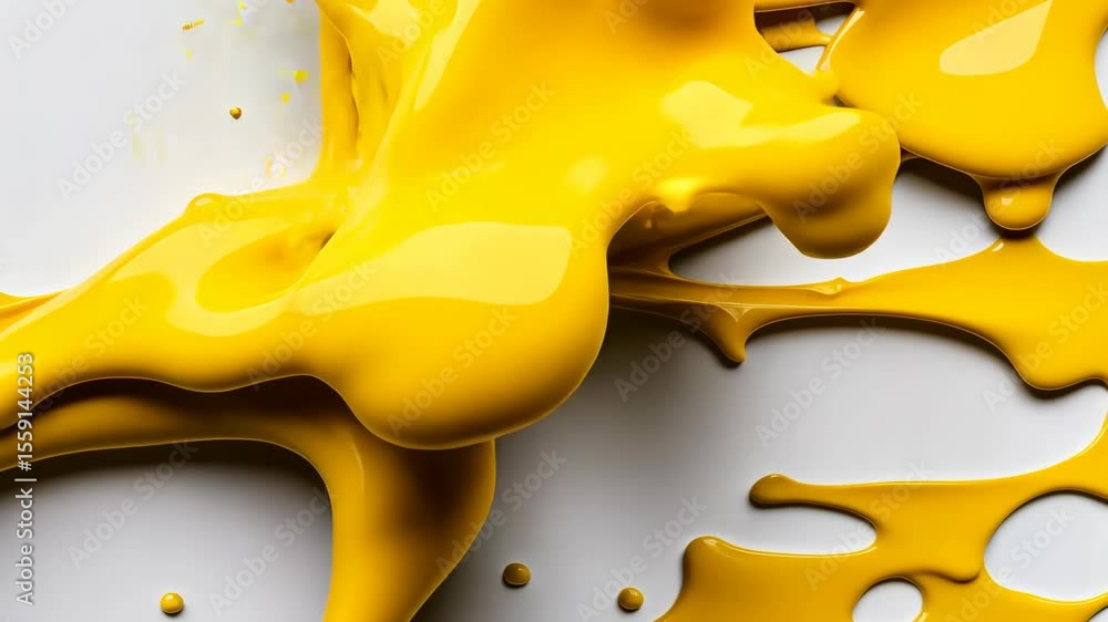 Poster bright yellow paint flows and splashes across a pristine background, showcasing artistic movement an