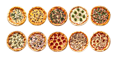 Pack Collection Delicious Pizza Variety Gourmet Mini Pizzas for Every Taste set against transparent background