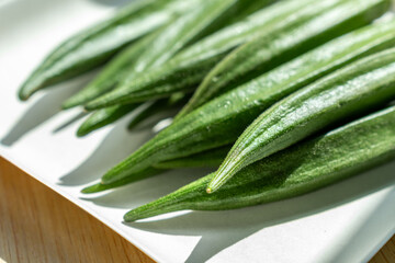 Part of okra. Fresh seasonal ingredient. Food photography.