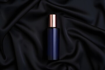 Dark blue bottle rose gold cap black satin luxury cosmetic