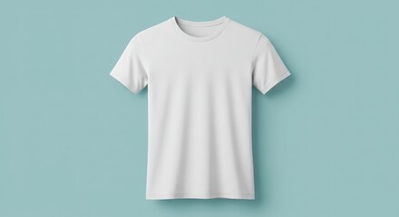 Blank Black T-Shirt Mockup Displaying Front View, Isolated on Soft Cyan Background