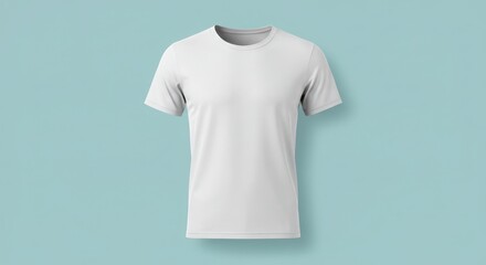 Blank Black T-Shirt Mockup Displaying Front View, Isolated on Soft Cyan Background