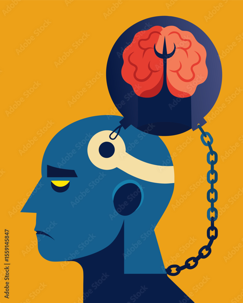Poster like a prisoner in shackles the mind is bound and unable to fully explore and express itself.. vecto