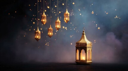 Golden Lanterns Illuminating a Mystical Night