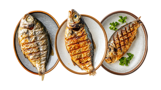 Pack Collection Grilled Fish Dish Delicious Recipe Restaurant Menu Seafood Platter Culinary Photography set against transparent background