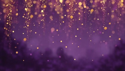 Golden Glitter Particles Falling on Purple Background
