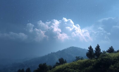 Fototapeta premium Night Sky Over Mountainous Landscape