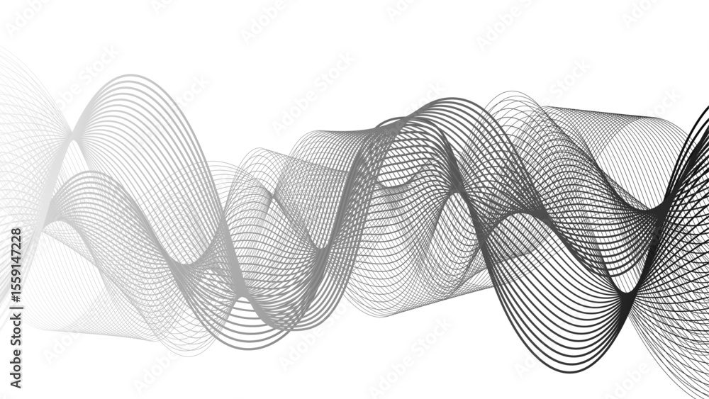 Aufkleber Abstract minimalist black and white abstract wave pattern with overlapping curved lines and smooth, flowing shapes. Modern, elegant, and symmetrical, rhythm, frequency, and motion. 