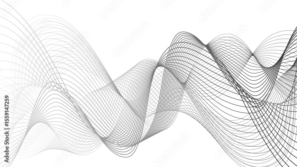 Aufkleber Abstract minimalist black and white abstract wave pattern with overlapping curved lines and smooth, flowing shapes. Modern, elegant, and symmetrical, rhythm, frequency, and motion. 