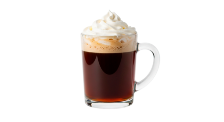 A delicious mug of hot coffee, topped with sweet, fluffy whipped cream.