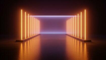 Obraz premium Neon Light Corridor Abstract Scene Design