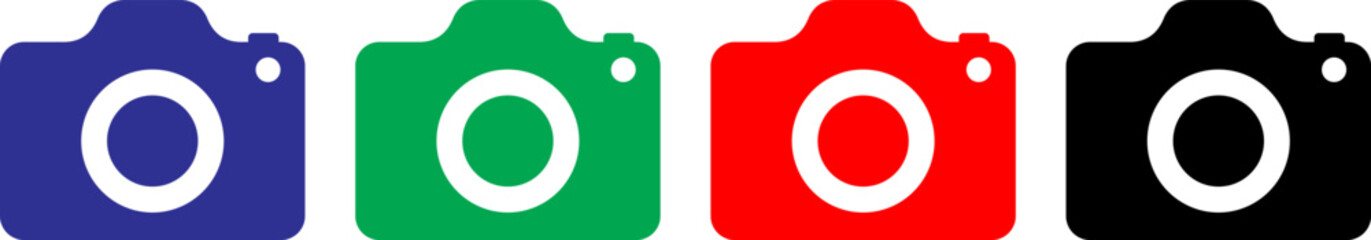 Photo camera icons set. Photography symbol. Photographing sign. Isolated raster illustration on white background. Vector illustration.