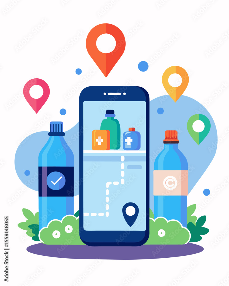 Poster a mobile app that locates and maps out refill stations for reusable water bottles reducing plastic b
