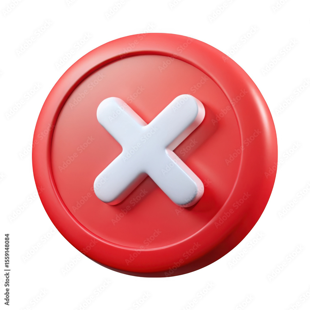 Fototapete 3d red circle cross button isolated on transparent background