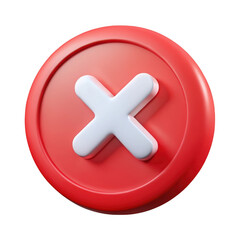 3d red circle cross button isolated on transparent background