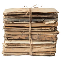 Stack of old aged papers tied with twine antique documents history archive