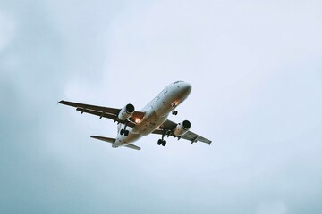 Obraz premium Airplane Landing in Cloudy Sky