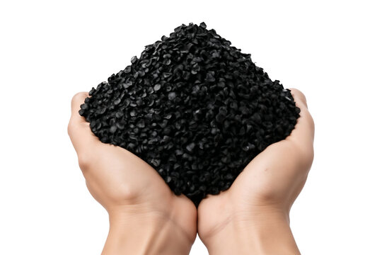 High-resolution image of recycled rubber mulch, isolated on a transparent or white background. This eco-friendly ground cover is made from shredded rubber tires, often used in landscaping, playground 