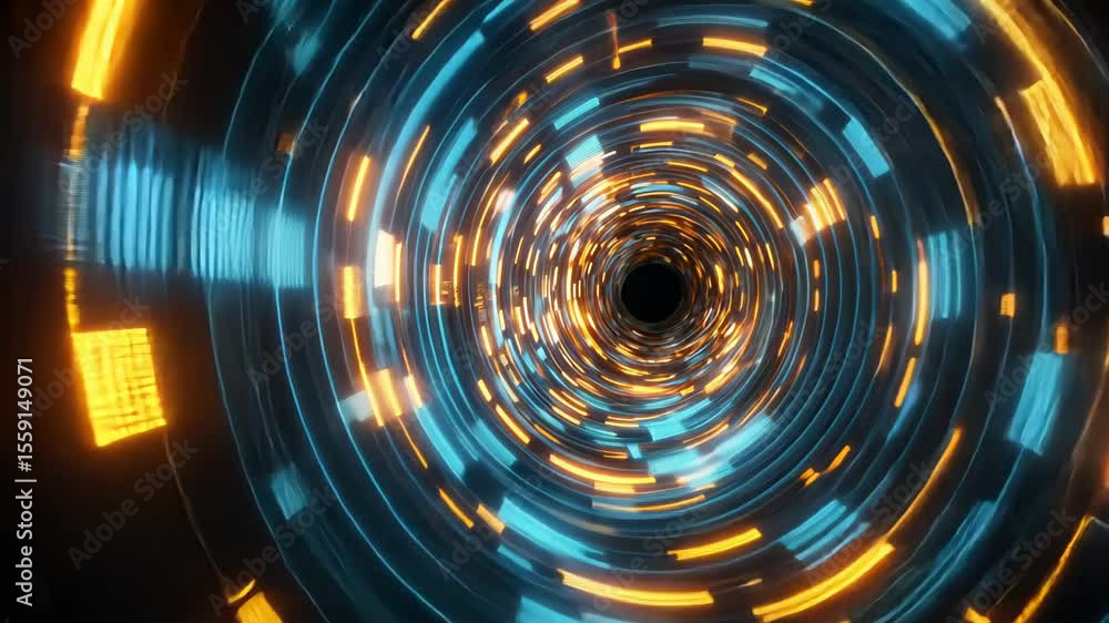 Poster swirling lights create mesmerizing tunnel effect, blending colors and patterns