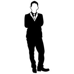 Silhouette of a Business Person Black Vector Outline for Graphic Design, Icons, Pictograms Minimalist Male Figure Illustration for Web, UI, Branding, Print, and Marketing Use