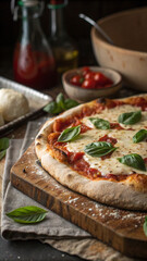Margherita pizza fresh basil melted cheese tomato sauce