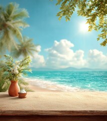 Obraz premium Summer Beach Table Top Scene Illustration