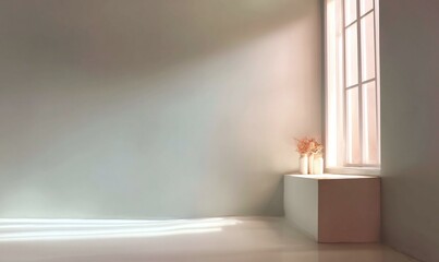 Fototapeta premium Modern Minimalist Interior Scene with Sunlight
