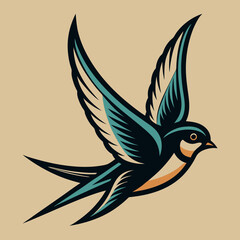 Stylish Flying Swallow Vector Graphic Ideal for Tattoo Designs Nature Logos and Artistic Decor