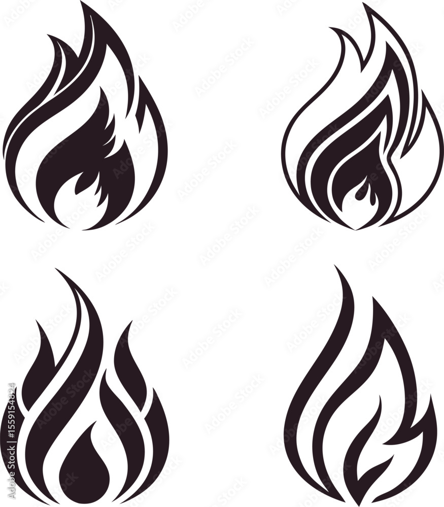 Aufkleber a versatile collection of stylized fire flame silhouettes in various dynamic shapes perfect for addi