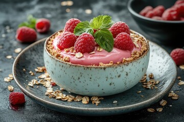 Raspberry cheesecake with a crunchy oat crust, a hearty twist