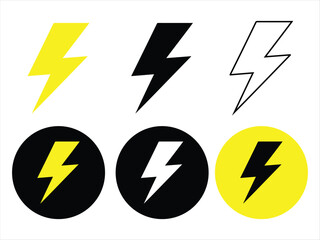 lighting bolt icon set vector silhouette on white background.