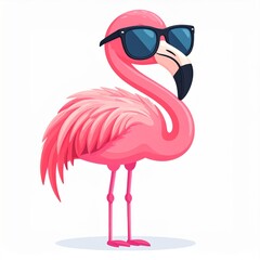 Fototapeta premium Pixelated Pink Flamingo Wearing Black Sunglasses Isolated on White Background