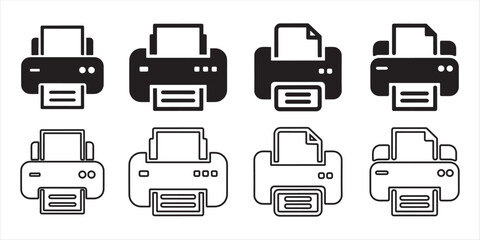 printer icon set vector silhouette on white background.