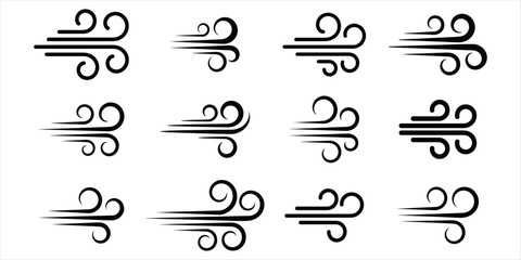 wind icon set vector silhouette on white background.
