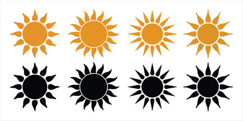 sun icon set vector silhouette on white background.