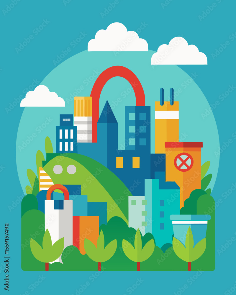 Poster a city implementing a ban on singleuse plastic bags and encouraging the use of reusable alternatives