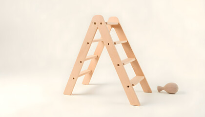 Wooden ladder with a minimalist design, featuring smooth surfaces and rounded edges, placed against a soft background, creating a serene and inviting atmosphere for home decor