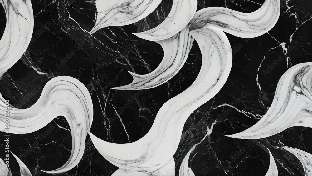 Aufkleber close up of a black and white marble texture with dynamic swirling patterns, ideal for modern design