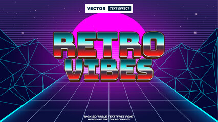 Retro vibes 80s and 90s trendy coloful style 3d editable vector text effect. Retro 80s and 90s synthwave, neon vaporwave, futuristic typography for vibrant digital designs.