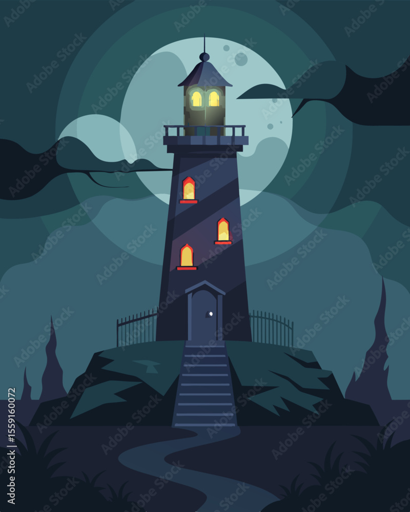 Poster in the haunted lighthouse the gaslight flickered ominously as if warning of the dark secrets hidden 