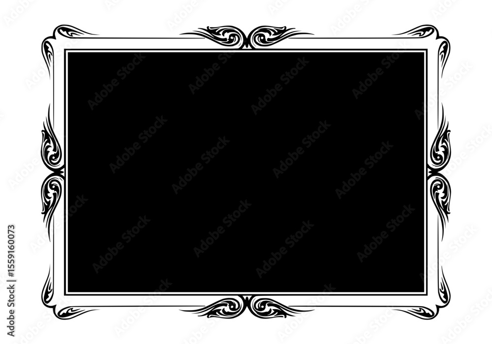 Poster decorative stylish black frame with decorative elements for postcards and typography, isolated vecto
