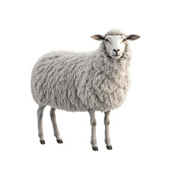 Obraz premium A fluffy white sheep stands against a black background showing its thick wool and calm expression