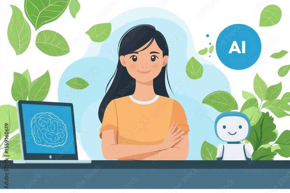 Aufkleber illustration of ai integration in nature-inspired environment with robotics